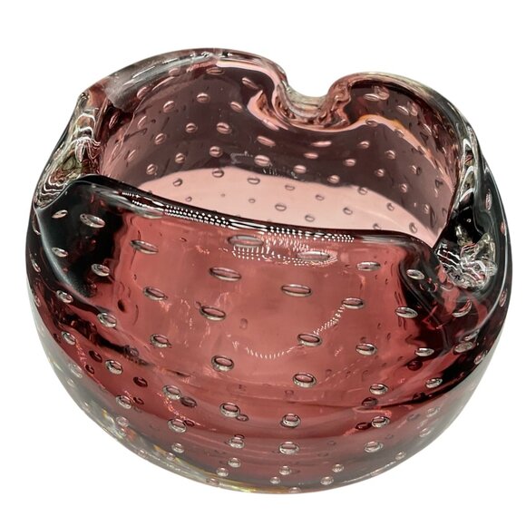 Art Glass Pink Bullicante Bowl / Ashtray With Controlled Bubbles 2.25"H x 3"W - Picture 1 of 7